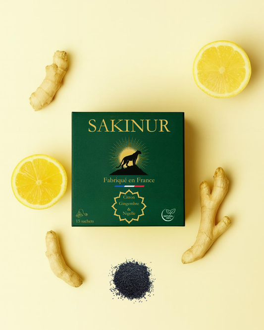 Sakinur | Thé Bien-Être Citron – Gingembre – Nigelle | Saveur tonique & équilibrée | 15 infusettes
