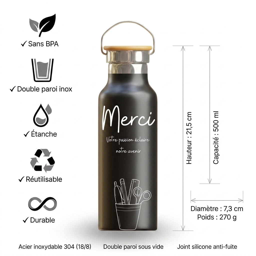 Gourde isotherme 500 ml - Merci Maîtresse / Maître